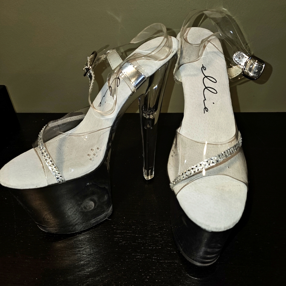 Ellie Silver and Clear Platform Heels